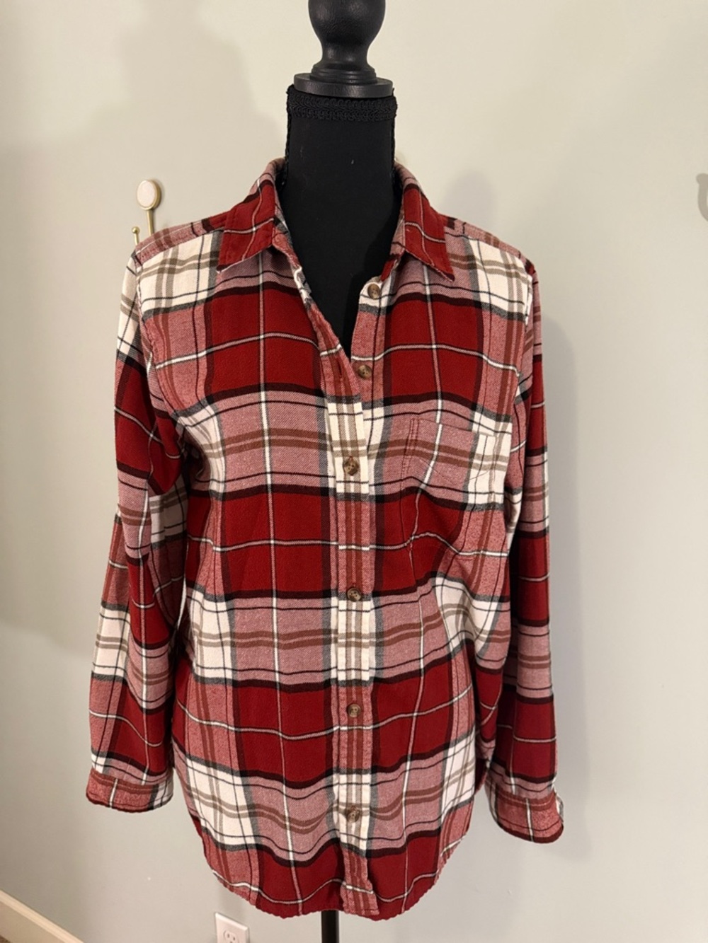 American Eagle Outfitters Red Plaid Button-Down Shirt